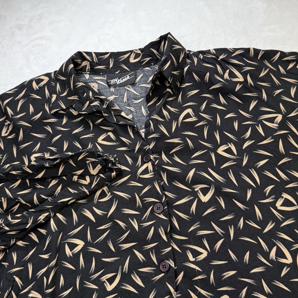 Vintage CA Krush 2 Pc Skirt Set Women's Large Black Tan Print Rayon USA 80s